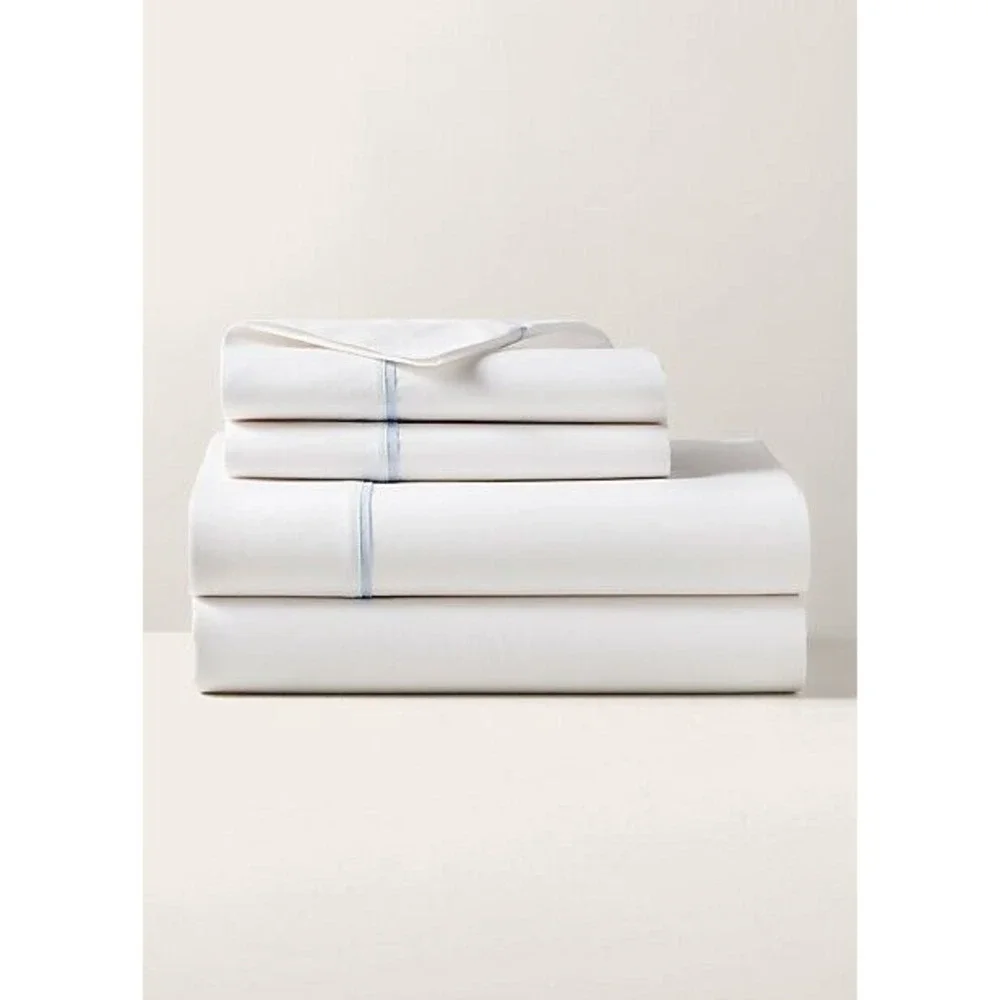 Ralph Lauren Palmer Home Bedding Flat Sheet Oxford Blue White TWIN‎